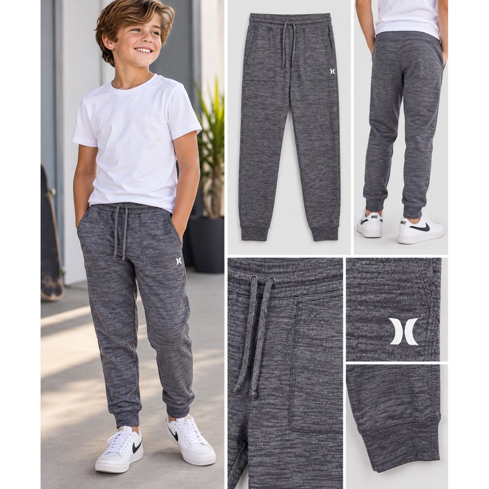 Hurley Boys Jogger Pants Space Dye Heather Gray Knit Slim Fit Size Large L 12-13